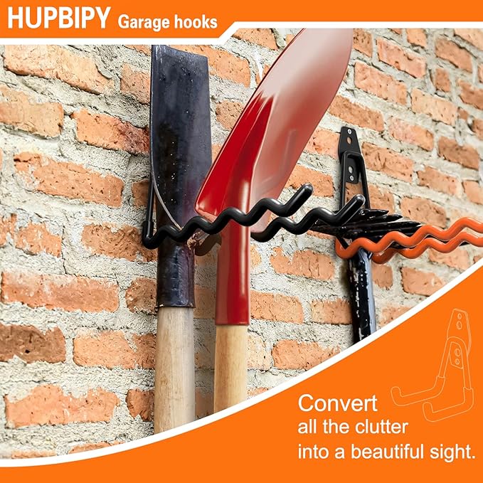 HUPBIPY Heavy Duty Garage Hooks 4 Pack, 7.7 inch Wave Long Hanger, Wall Mounted Storage System, Power and Garden Tool Organizer, for Hanging Ladders, Bikes, Hose, Bulk Items and More