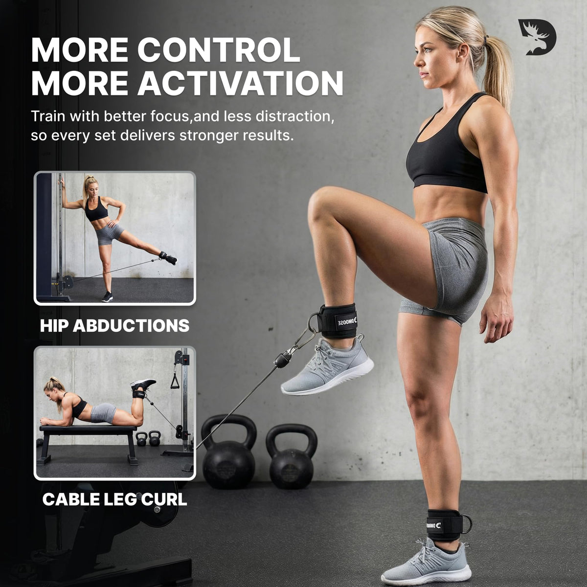 DMoose Fitness Ankle Straps for Cable Machines - One Size Fit with Premium Padding, Glute Kickback Ankle Strap for Women & Men, Cable Attachments for Gym, Booty Workouts (Glitter Pink - Pair)