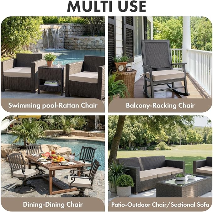 MIULEE Beige Outdoor Chair Cushions Set of 2, 19x19x3 Inch Waterproof Patio Seat Cushions for Outdoor Furniture Couch Sofa, 3 Year Color Fastness High Density Foam with Adjustable Ties