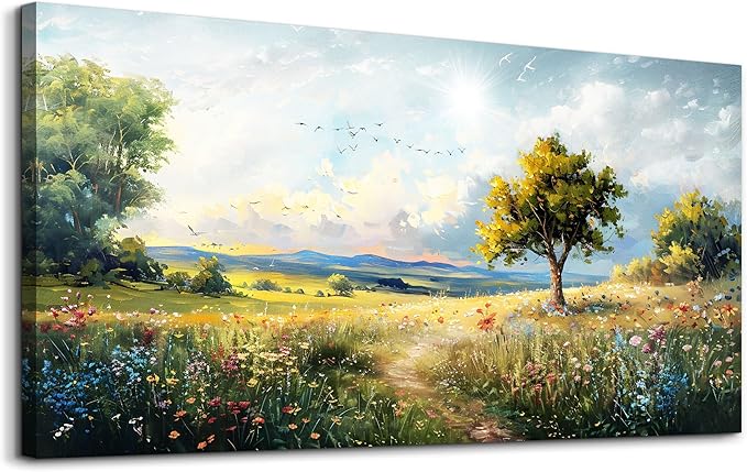 Wapluam Large Wall Art For Living Room Wall Decor For Bedroom Office Decorations Pastoral Wall Paintings Scenery Abstract Watercolour Wall Pictures Canvas Artwork Modern Room Home Decor 48" x 24"