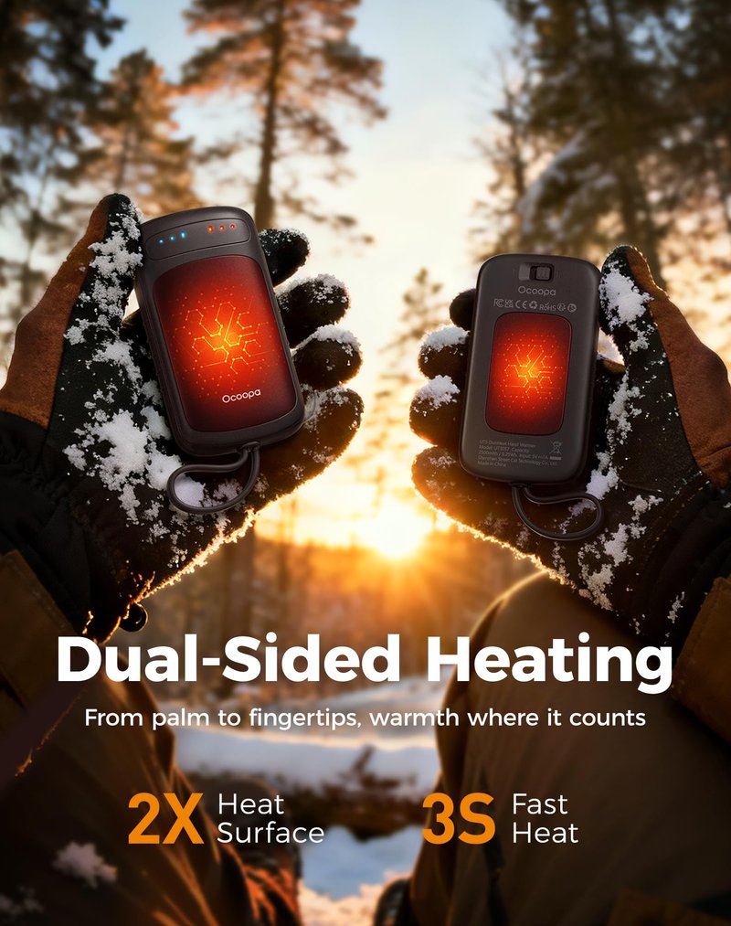 OCOOPA Dual-Sided Hand Warmers Rechargeable 2 Pack, Stocking Stuffers for Men Women Teens Boys Girls, White Elephant Gifts for Adults, Gifts for Men Wp, Heated Gloves Must Have, Hunting Essentials