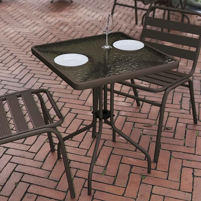 Flash Furniture Barker 23.5'' Square Indoor/Outdoor Tempered Glass Metal Frame Side Table, Bronze