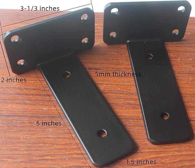 12 Pack - 5 inch Black Hidden L Shelf Bracket Iron Floating Shelf Brackets