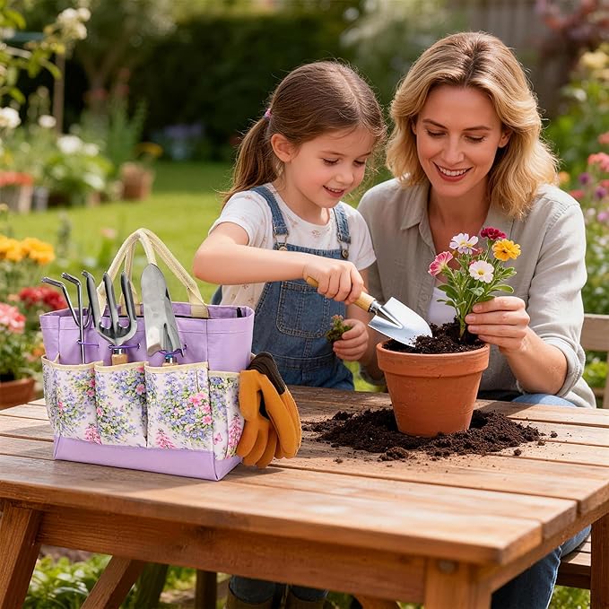 Garden Tool Set, 10 PCS Gardening Essentials, Stainless Steel Garden Hand Tools with Tote Bag, Well-Designed Gardening Supplies Kit Gifts for Women Men Gardeners