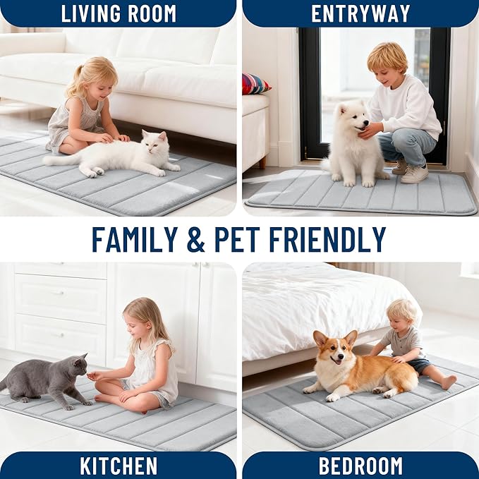 OLANLY Memory Foam Long Bathroom Rugs Runner 47x24, Super Soft Absorbent Bath Mat, Quick Dry, Machine Washable Shower Floor Rugs, Bathmat Carpet, Bathroom Home Decor Accessories, Light Gray