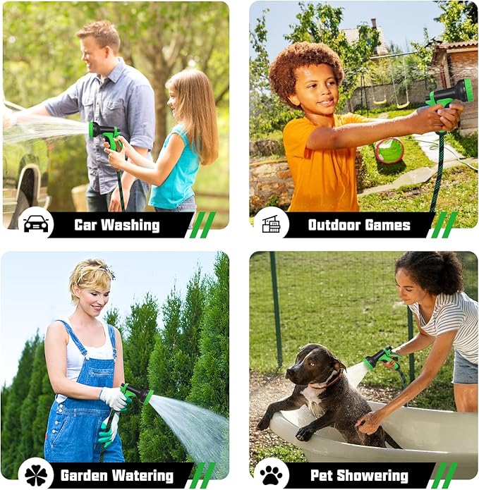 100FT Premium Garden Hose Ultra Lightweight Non-Expanding Design 100 FT Watering Hose with 10 Function Nozzle, Kink & Tangle-Free, Leakproof & Pressure Resistant for Yard/Lawn/Camping (Black&Green)