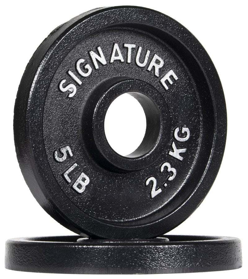 Signature Fitness Deep Dish 2-Inch Olympic Cast Iron Weight Plates with E-Coating, Black