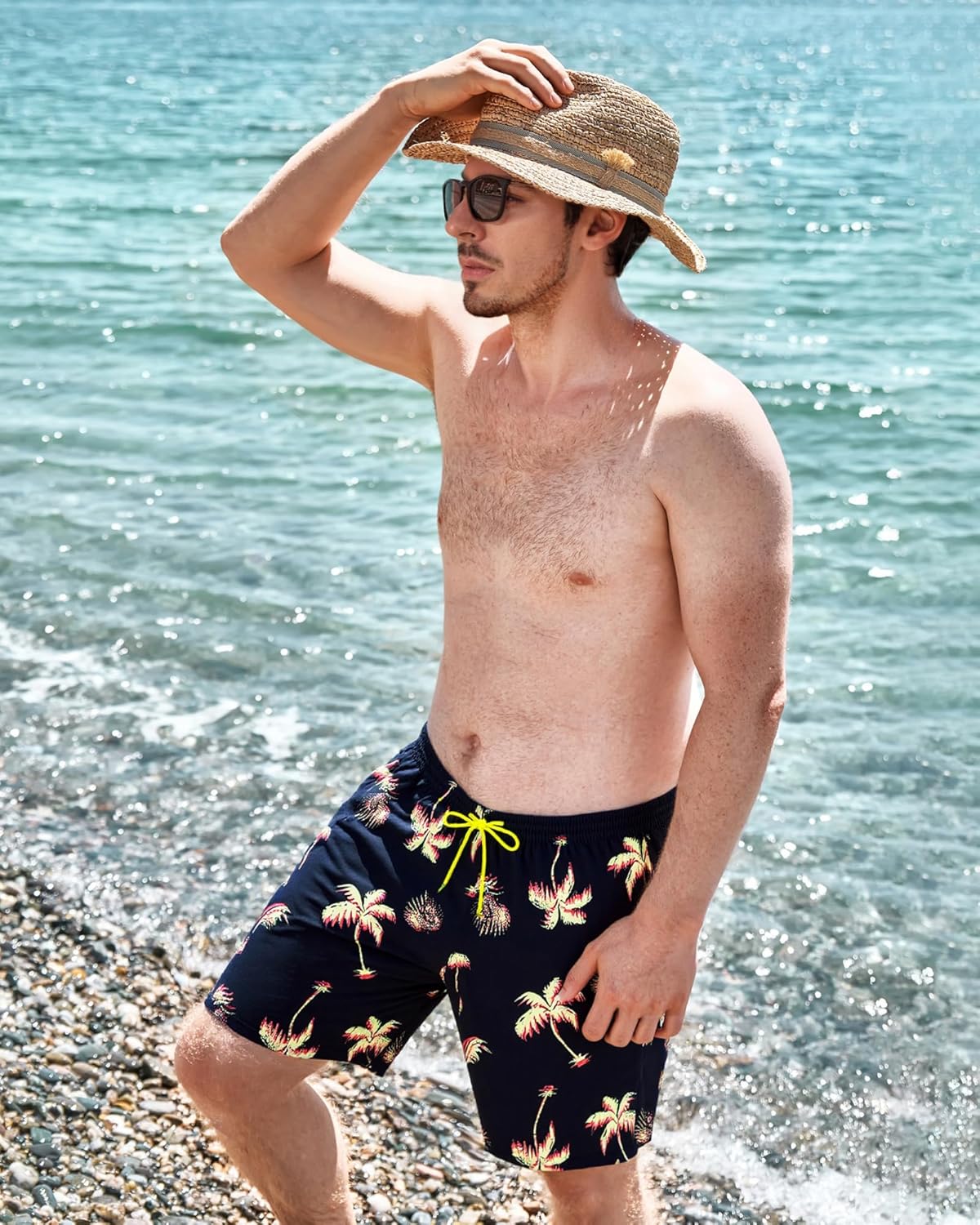 SURF CUZ Men's Swim Trunks - Quick-Dry 7" Swim Shorts with Compression Liner for Ultimate Comfort
