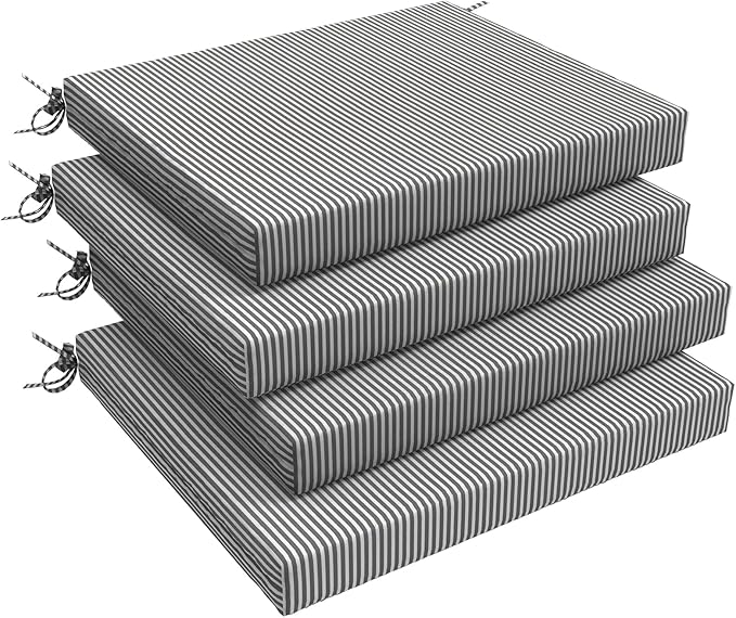 LVTXIII Outdoor Seat Cushions Seasonal Replacement Chair Cushions, Square Patio Chair Pads with Ties for Dining Chairs and Garden Furniture,18.5"x16"x2", 4 Pack, Strip Grey