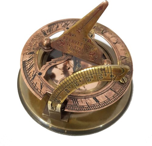 Antique Brass Sundial Compass Nautical Marine Handmade Vintage Engraved Quote Collectible Navigation Device for Travelers Sailors Gift