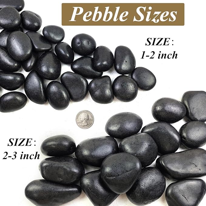 FANTIAN 10 lbs Black Rocks Pebbles for Plants, 1-2 Inch Polished Black River Rocks for Planter Garden Landscaping Vase Yard Walkway Home Décor Paving Fountain and Outdoor Decorative Stones