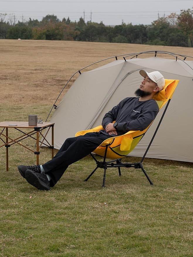 iClimb Ultralight Compact Camping Folding Beach Chair with Anti-Sinking Large Feet (Yellow - Triangular Frame High Back)
