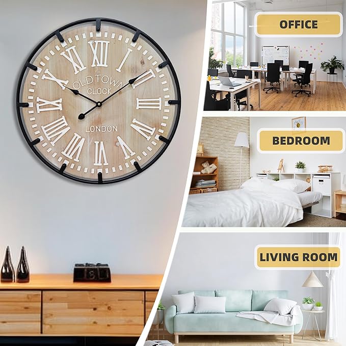 Large Farmhouse Rustic Wooden Wall Clock