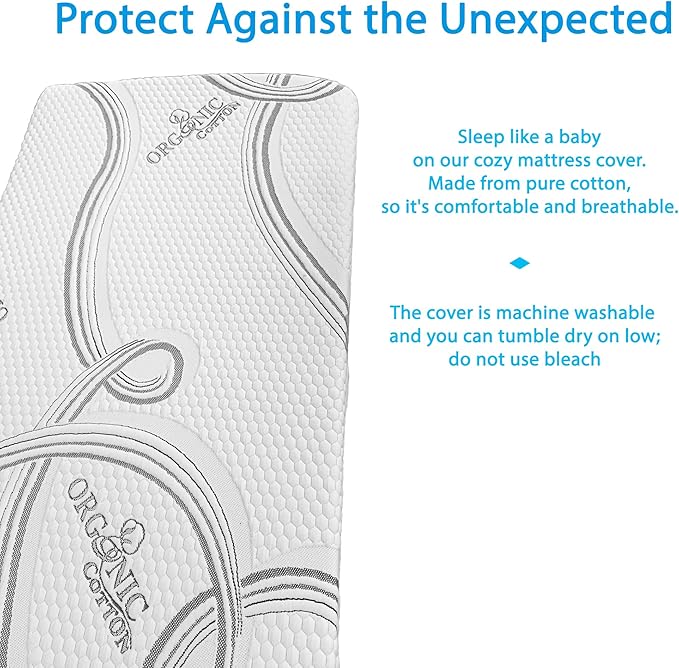 FoamRush 3" x 48" x 80" Bunk, Soft, Fitted, Zippered Mattress Cover Replacement, Premium Cotton, Waterproof, Non Skid Bottom, Mattress Pad Cover, Mattress Not Included