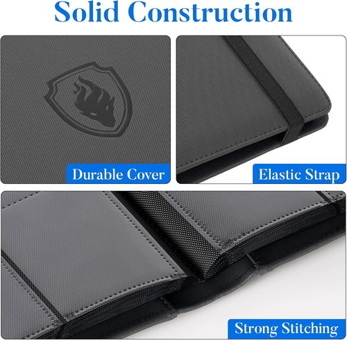 Fabmaker Premium 9 Pocket Card Binder - Sturdy PU Cover for 540 Cards | Sleek Grey Collection Album