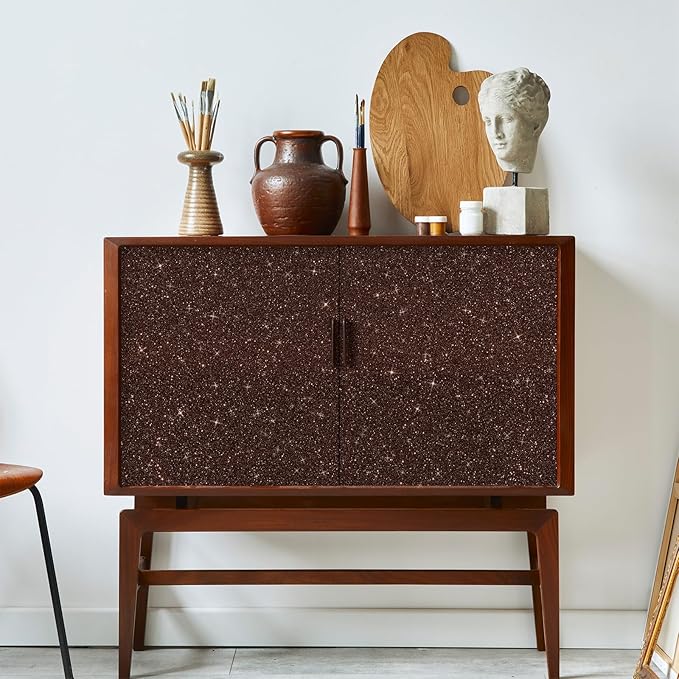 CRE8TIVE 8"x354" Glitter Wallpaper Dark Brown Peel and Stick Wallpaper Border