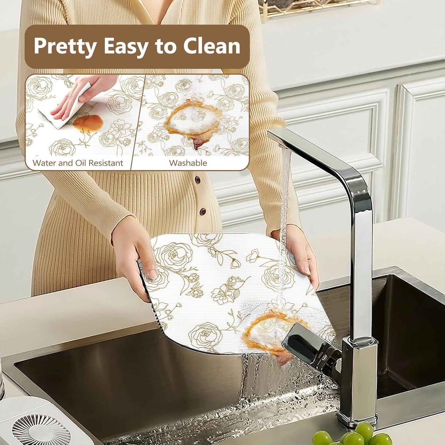 Shelf Cabinet Liner for Kitchen- Non Adhesive Drawer Liner Refrigerator Liner, Premium Waterproof Shelf Paper Protect Surface, Non Slip Easy to Clean Durable EVA Material, Gold Roses, 11.8 in x 20FT