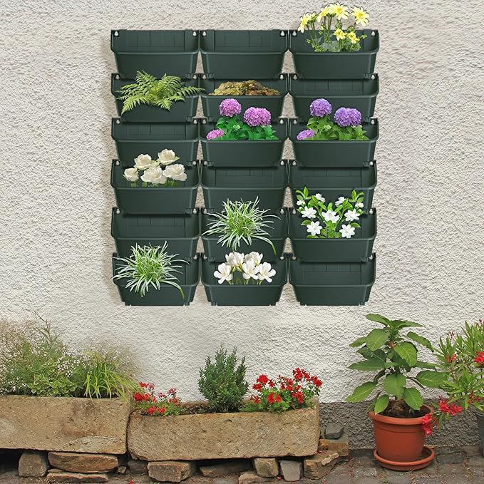 Vertical Wall Planter with 18 Pots, Hanging Garden Plant Flowerpot Holder