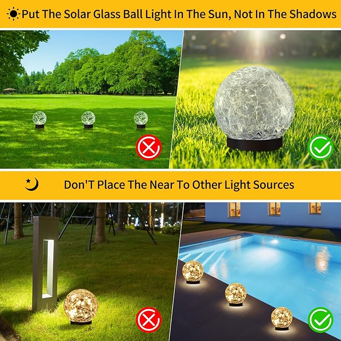 JKIMK Solar Globe Lights Outdoor Waterproof-Solar Balls Garden-Cracked Glass Ball Solar Lights Outdoor-Solar Orbs Outside-Outdoor Decorations Patio & Yard Lawn Backyard Decor (GUO-XBQ-5-5-5)
