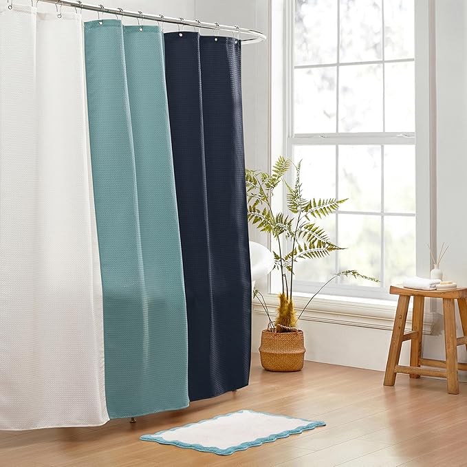 MONDAY MOOSE Bath Mat with Scalloped Wavy Ripple Design, Microfiber Absorbent Non Slip Tufted Rug for Floor, Shower or Kitchen (20x32 inch, Sky Blue)