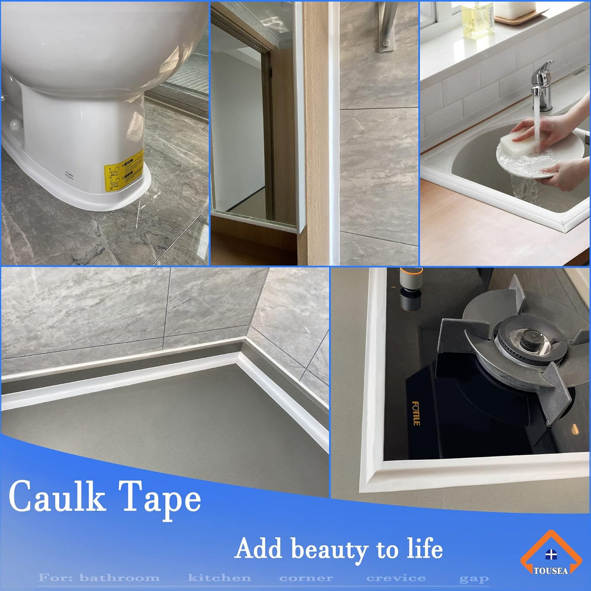 Caulk Tape Self Adhesive,Caulking Tape for Bathroom Sealant Strip Caulk Strip,Waterproof Caulking Sealing Tape for Bathroom,Toilet,Kitchen Countertop,Bathroom,Toilet