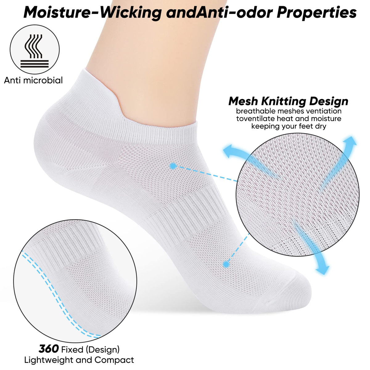ATBITER Ankle Socks Womens and Men Thin Athletic Running Low Cut No Show Socks With Heel Tab 6/12-Pairs