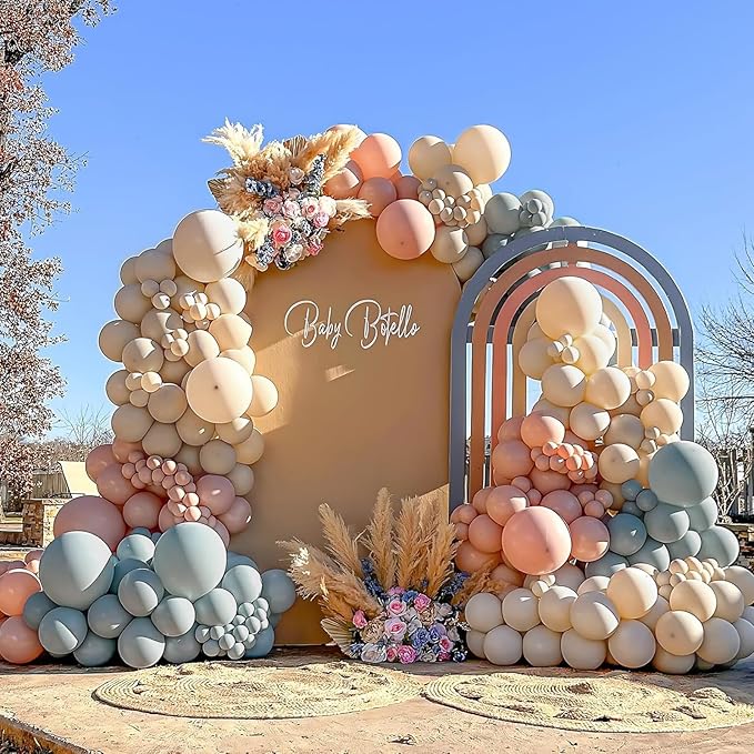 Gender Reveal Balloon Arch Kit 139Pcs Dusty Pink and Fog Blue Balloons White Sand Balloons for Boho Wedding Bride Anniversary Birthday Baby Shower Bridal Bear Theme Decorations