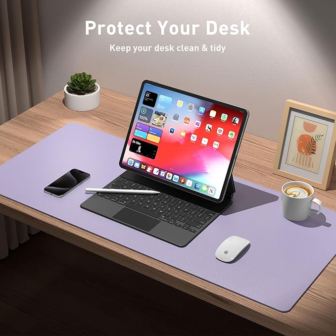 Aothia Leather Desk Pad Protector, Large Mouse Pad, Office Desk Mat, Non-Slip PU Leather Desk Blotter, Laptop Desk Pad, Waterproof Desk Writing Pad for Office and Home (23.6" x 13.7", Lavender)
