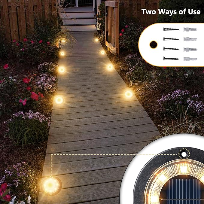 Flacchi Solar Ground Lights - Solar Powered Lights Outdoor Solar Disk Light Waterproof Landscape Light for Patio Yard Pathway Walkway Driveway (Warm White, 12 Pack)