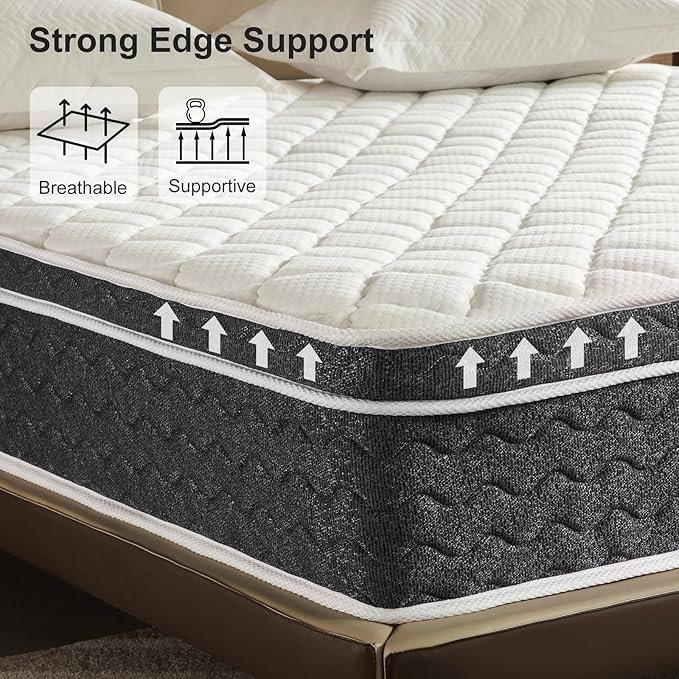 Queen Mattress 10 Inch Queen Mattress in a Box - Memory Foam & Individually Pocket Coils Springs | Pressure Relief | Motion Isolation, Edge Support | CertiPUR-US Certified | Medium Firm