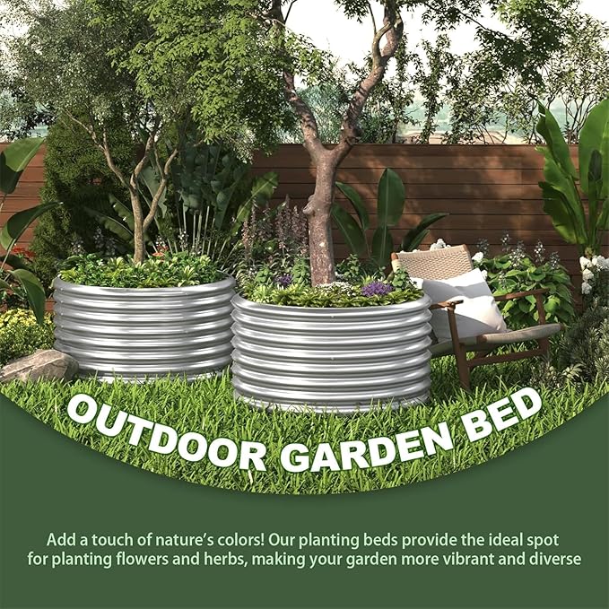 5 Pack 3x3FT Round Corrugated Galvanized Steel Raised Garden Bed Outdoor, Metal Above Ground Garden Bed for Vegetables and Flowers, Raised Beds for Gardening-3x3FTx10Inch