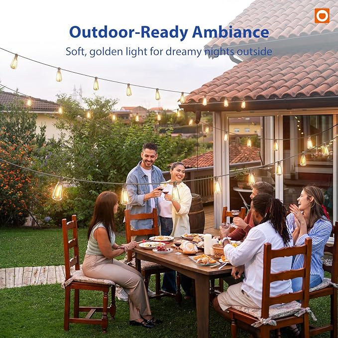 addlon 100FT LED Outdoor String Lights with APP Control Waterproof Patio Lights with Shatterproof ST38 Bulbs, Dimmable Outside Hanging Light Connectable for Porch, Backyard, Bristo, Garden