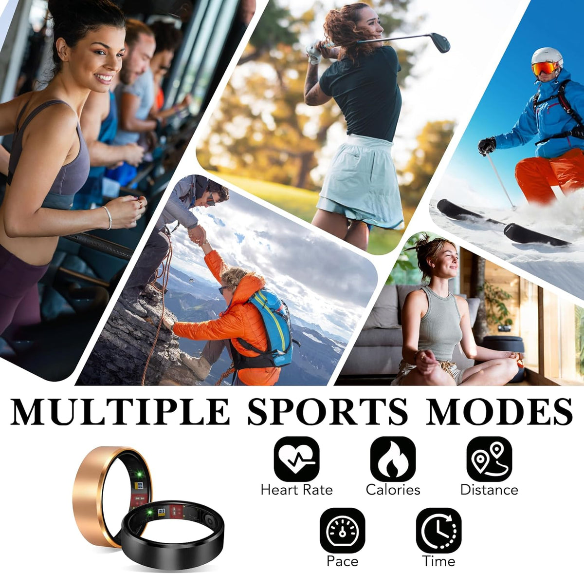 Smart Health Ring 2.0 - Slim Fitness Tracker for Heart, Blood Oxygen & Sleep Monitoring | Waterproof Silver