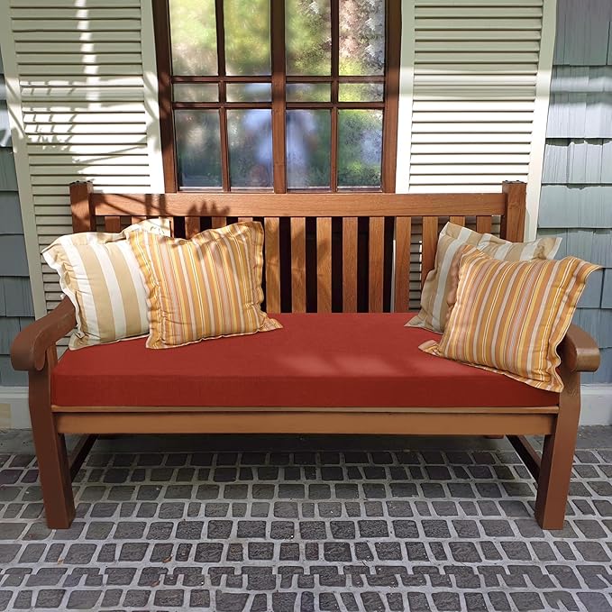 Favoyard Outdoor Bench Cushion 36 x 14 Inch Rainproof Patio Furniture Cushions 3-Year Color Fastness Garden Settee Porch Pads with Ties, Red