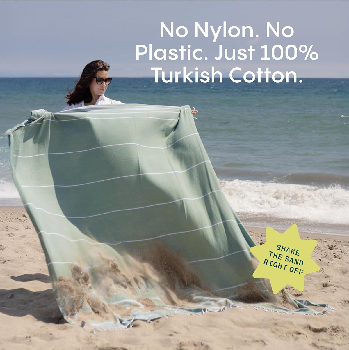 WETCAT Turkish Beach Blanket - Sandproof, Ultra Soft 100% Turkish Cotton | Extra Large 82"x82" - Aqua