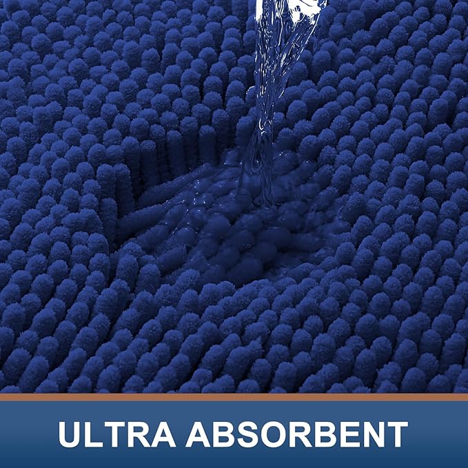 Smiry Luxury Chenille Bathroom Rugs 36x24, Extra Soft and Absorbent Shaggy Bath Mat, Machine Washable, Non-Slip Plush Carpet Runner for Tub, Shower, and Floor, Home Decor Accessories, Royal Blue
