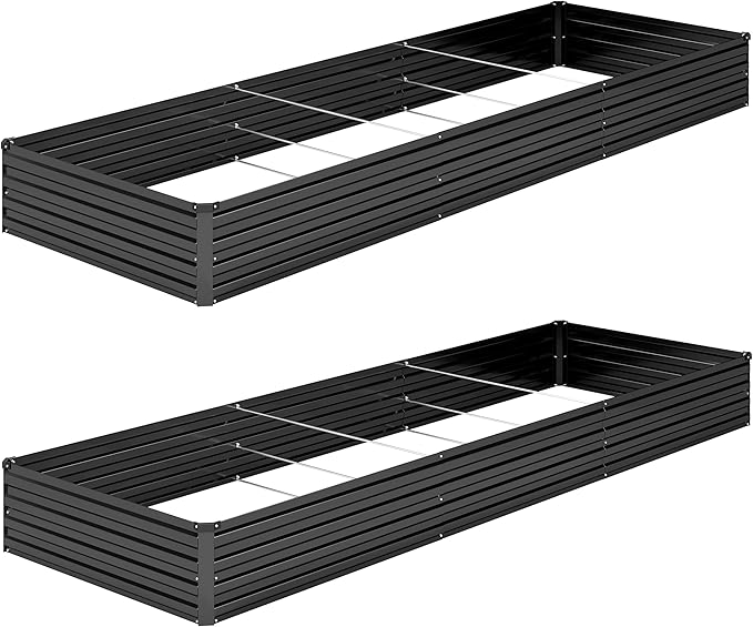 DIIYIV 2PCS 12x4x1FT Galvanized Raised Garden Bed Kit,Vegetable Boxes-Rectangle Metal Flower Box,Large Planter Raised Beds Outdoor Garden for Planting,Fruit,Herb-Black