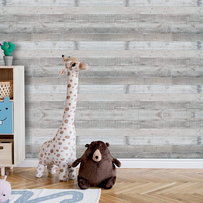 WENMER Gray Shiplap Peel and Stick Wallpaper, 17.71'' x 590'', Vintage Wood