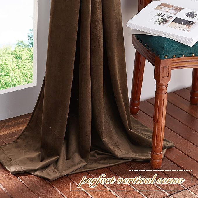 NICETOWN Brown Velvet Curtains, Thermal Insulated Sound Reducing Heavy Matt