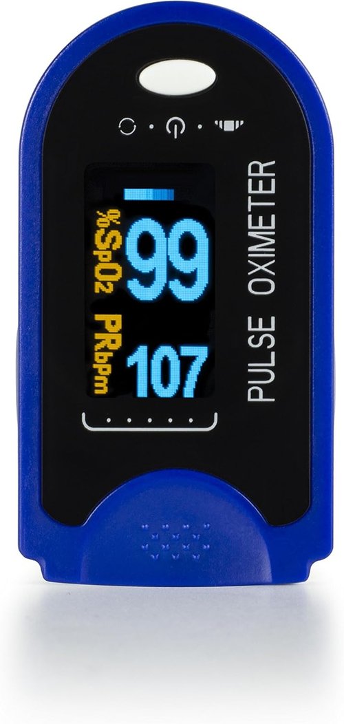 AccuMed CMS-50D Fingertip Pulse Oximeter - Blood Oxygen Monitor with Carrying Case & Lanyard (Blue)