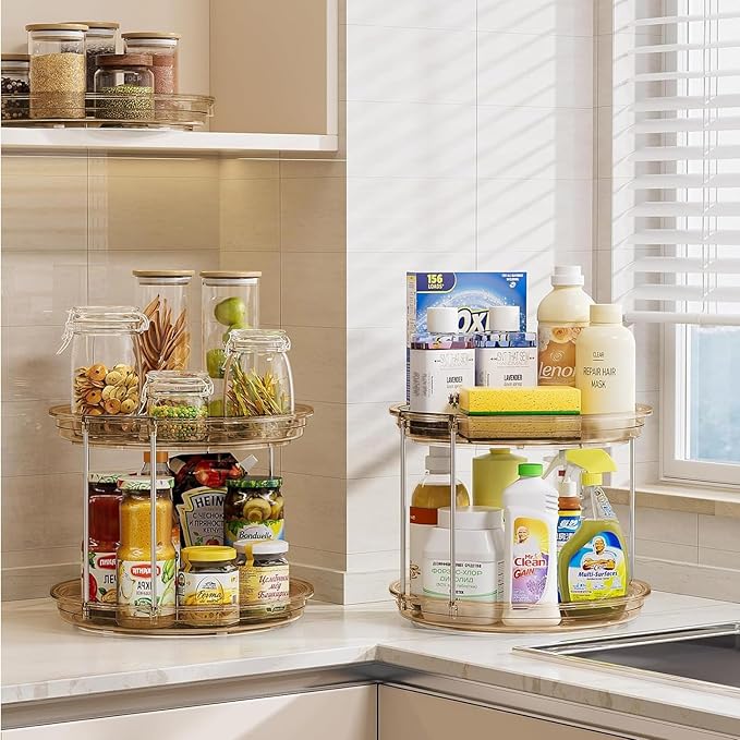 LAMU 2 Tier Lazy Susan Turntable Organizer 10.6'' Rotating Spice Rack Organization for Cabinet, Kitchen, Pantry, Countertop, Bathroom, Vanity, Medicine Cabinet Organizer, Amber