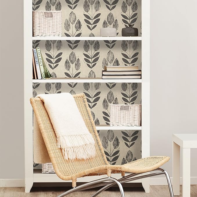 NuWallpaper Folk Tulip Peel and Stick Wallpaper, Textured Removable Wallpaper