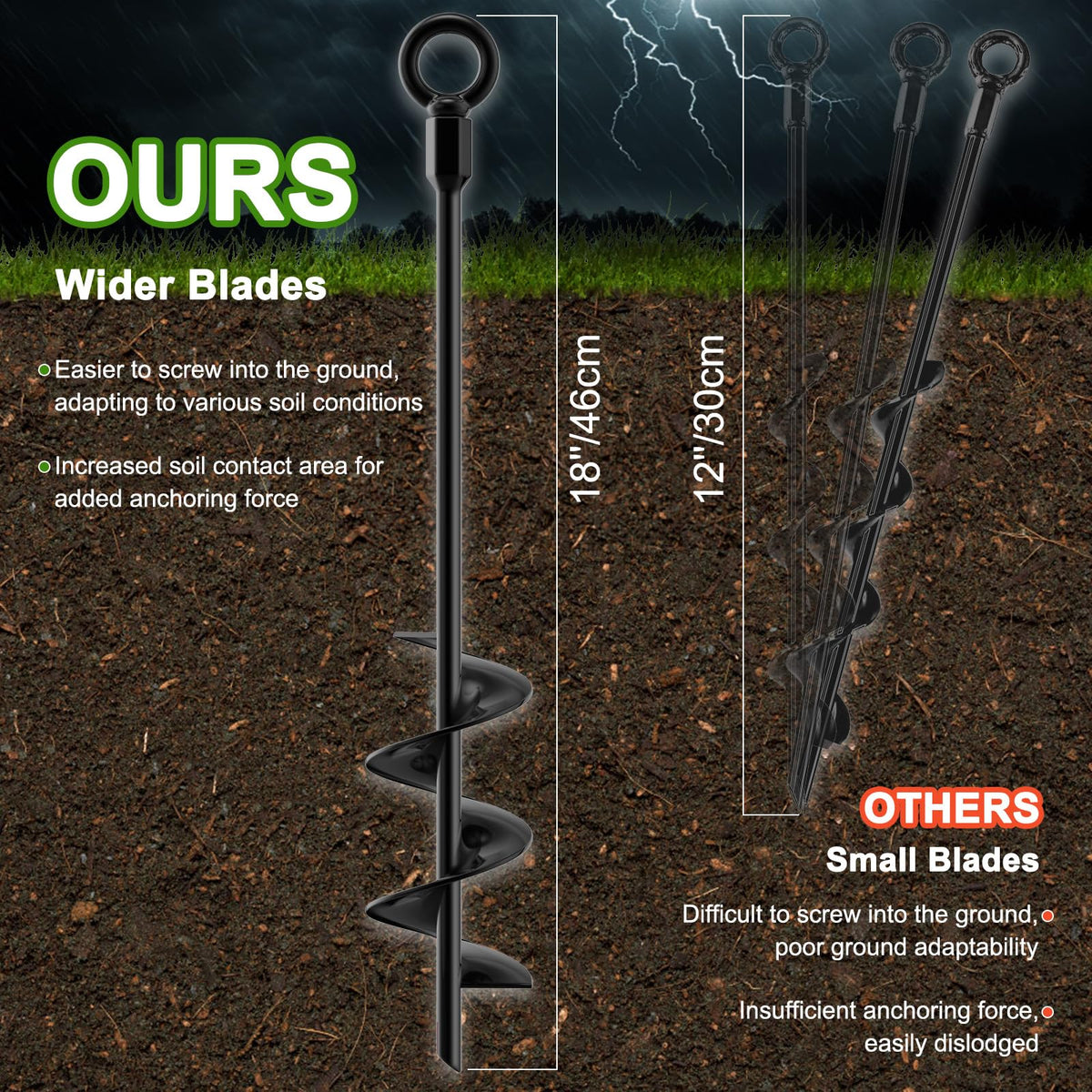 Housolution 18" Trampoline Stakes, 4 Pack Heavy Duty Ground Anchors with Safety Belts, Trampoline Accessories Resist High Wind, Ground Stakes for Camping Tents, Trampolines, Canopies, Swing Set, Shed