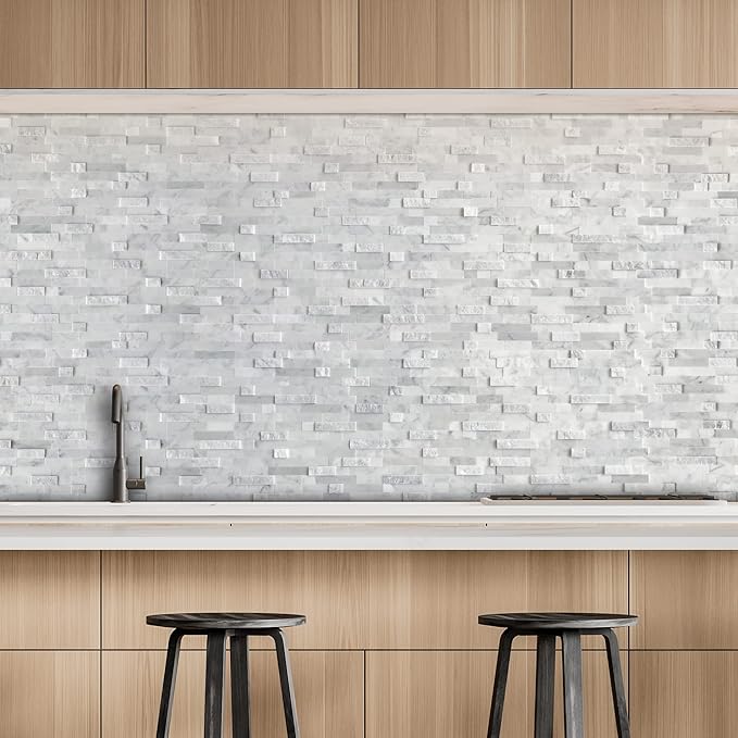 SUNWINGS 5-Sheet Peel and Stick Mosaic Natural 3D Stone Self Adhesive Marble