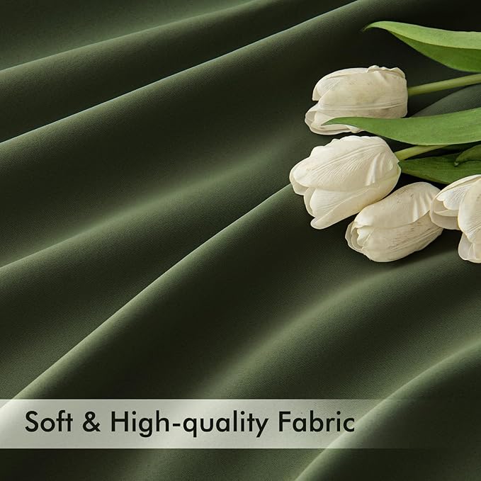 MIULEE Olive Green Back Tab Blackout Curtains 90 Inches Long 2 Panels Set