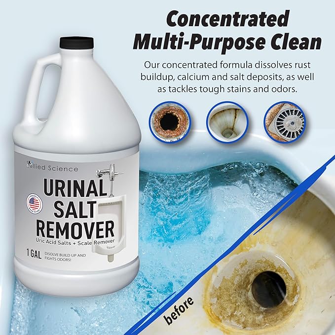 Urinal Salt Remover - Uric Acid Salts Scale Remover Unclogs Urinals and Removes Uric Acid Odors - 1 Gallon / 128 fl oz
