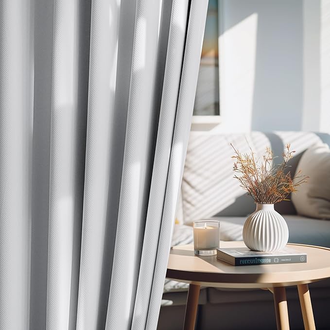 FMFUNCTEX 100% White Blackout Curtains