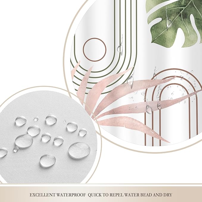 Glawry Abstract Tropical Shower Curtain Chic Boho Plant Palm Leaf Watercolor Pink Green Simple Minimalist Bathroom Modern Botanical 60Wx72L Inches Bath Accessories Art Home Decor Fabric with Hooks