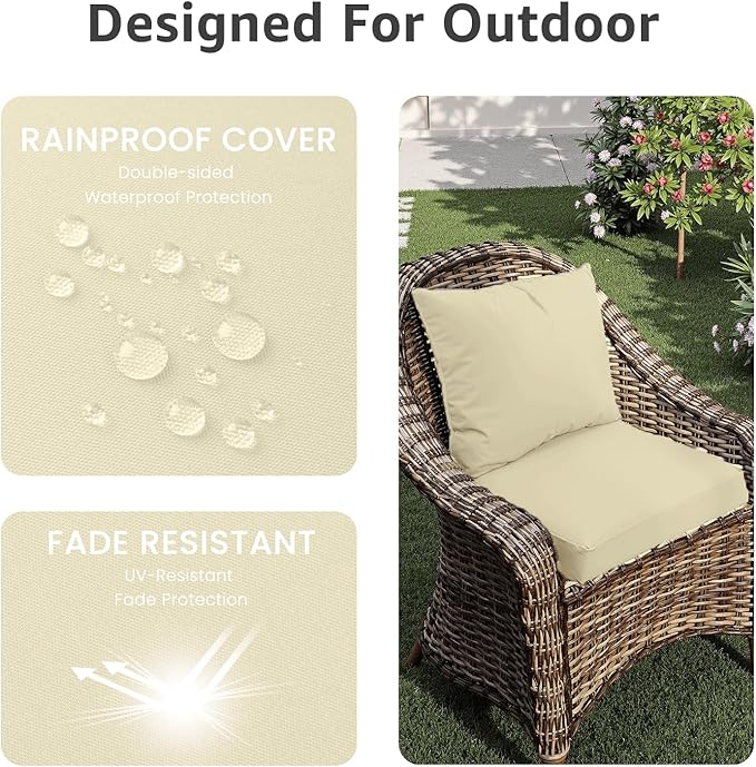 PatioGlow Outdoor Seat Cushion Set 22 x 22 x 4 Inch, Waterproof & Fade Resistant Patio Furniture Cushions with Removable Cover and Ties, Thick Deep Seating Pads for Outside Chair Sofa Couch, Yellow