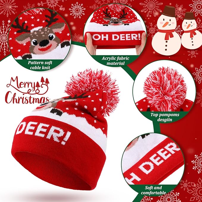 Vicenpal 6 Pcs Christmas Knitted Hat Xmas Beanie Hat Bulk Crochet Knit Cap Set Printed Wool Bulk